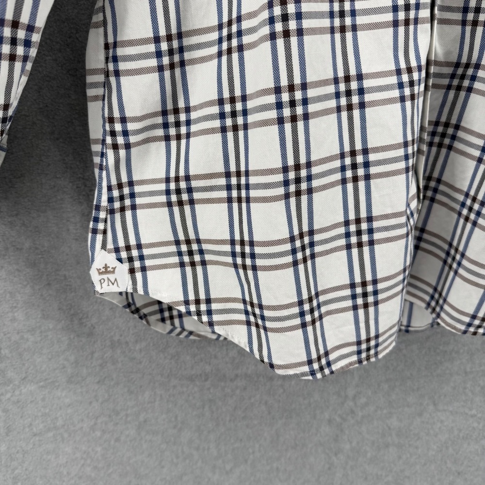Peter Millar Mens Medium White Blue Brown Plaid Cotton Button Down Shirt LS - Picture 9 of 12